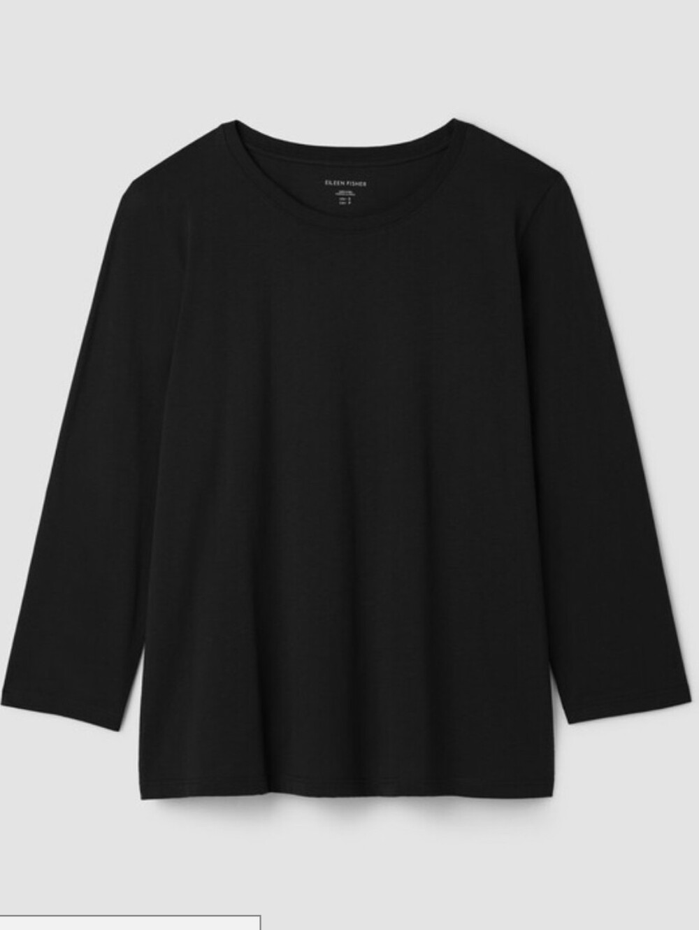 Eileen Fisher Organic Cotton Stretch 3/4 Sleeve Black Crew Neck Top Size Small